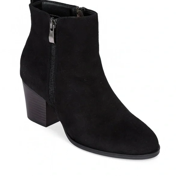 Liz Claiborne Women’s Size 6W Black Suede Feel Heeled Booties Zip Ankle Boots - Picture 2 of 6